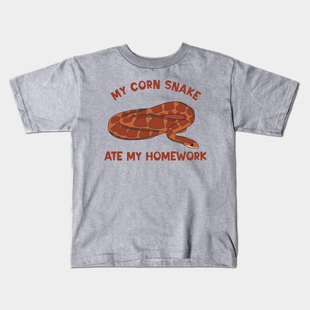 My Corn Snake Ate My Homework Kids T-Shirt by Alissa Carin